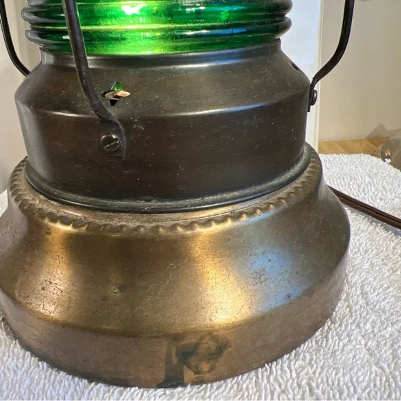 Vintage Nautical Lantern Electric Lamp Green Glass Lantern Base 3-Way Lamp - Picture 4 of 16